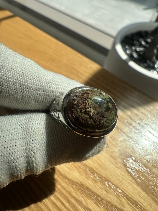 Men's Moss Agate Ring in 925 Silver May Birthstone – Natural Stone, Stylish & Durable Design