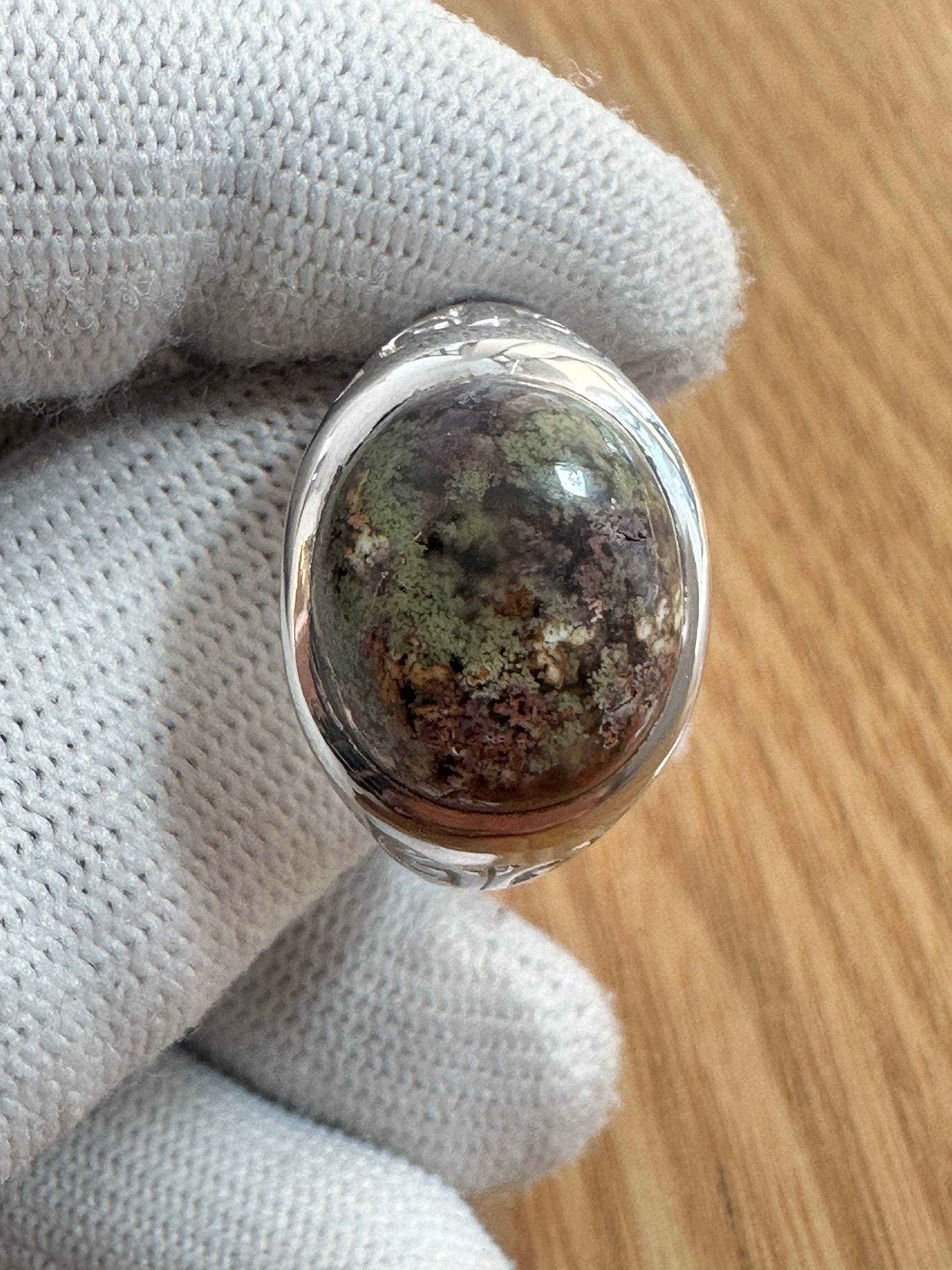 Men's Moss Agate Ring in 925 Silver May Birthstone – Natural Stone, Stylish & Durable Design