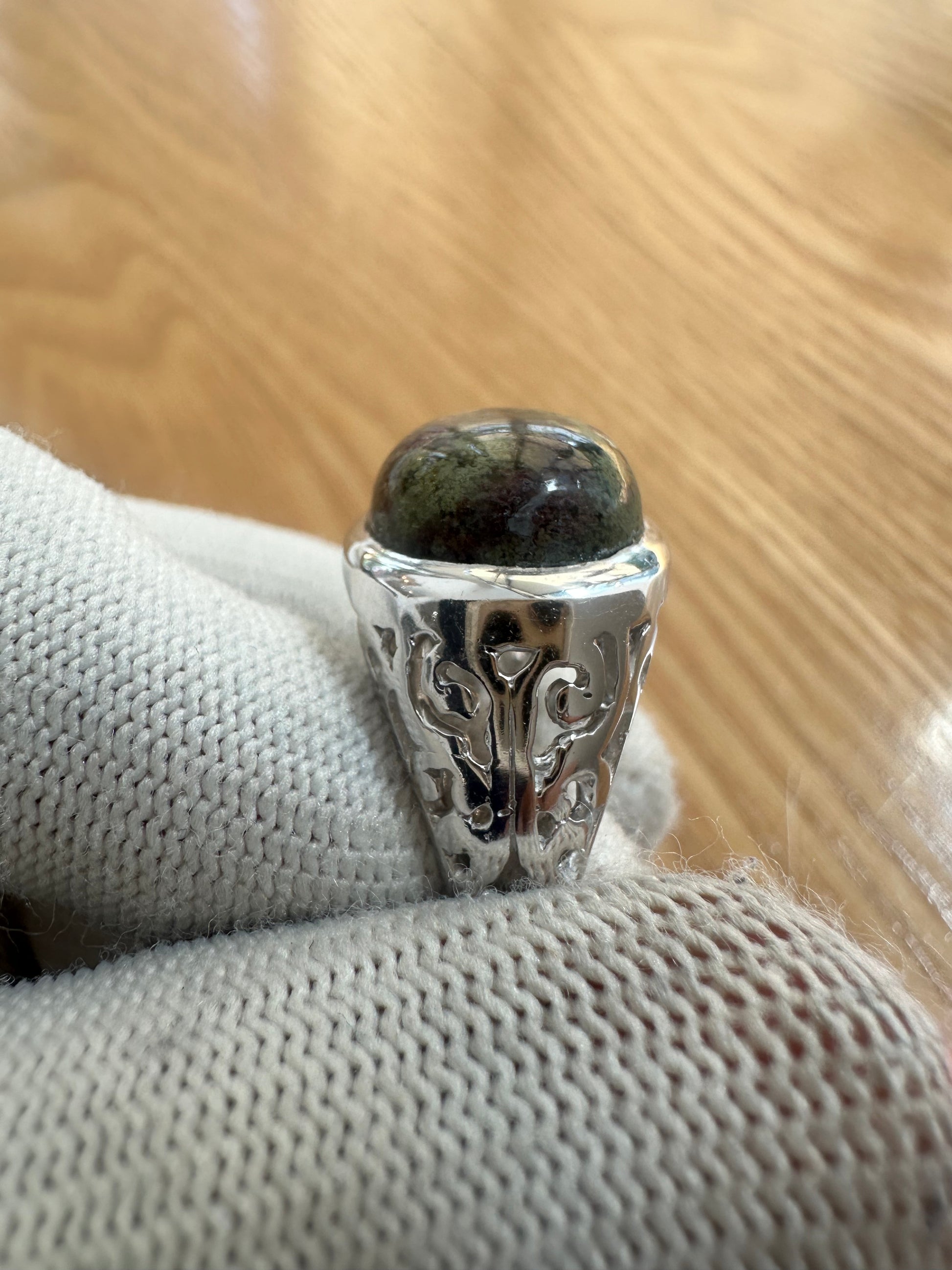 Men's Moss Agate Ring in 925 Silver May Birthstone – Natural Stone, Stylish & Durable Design