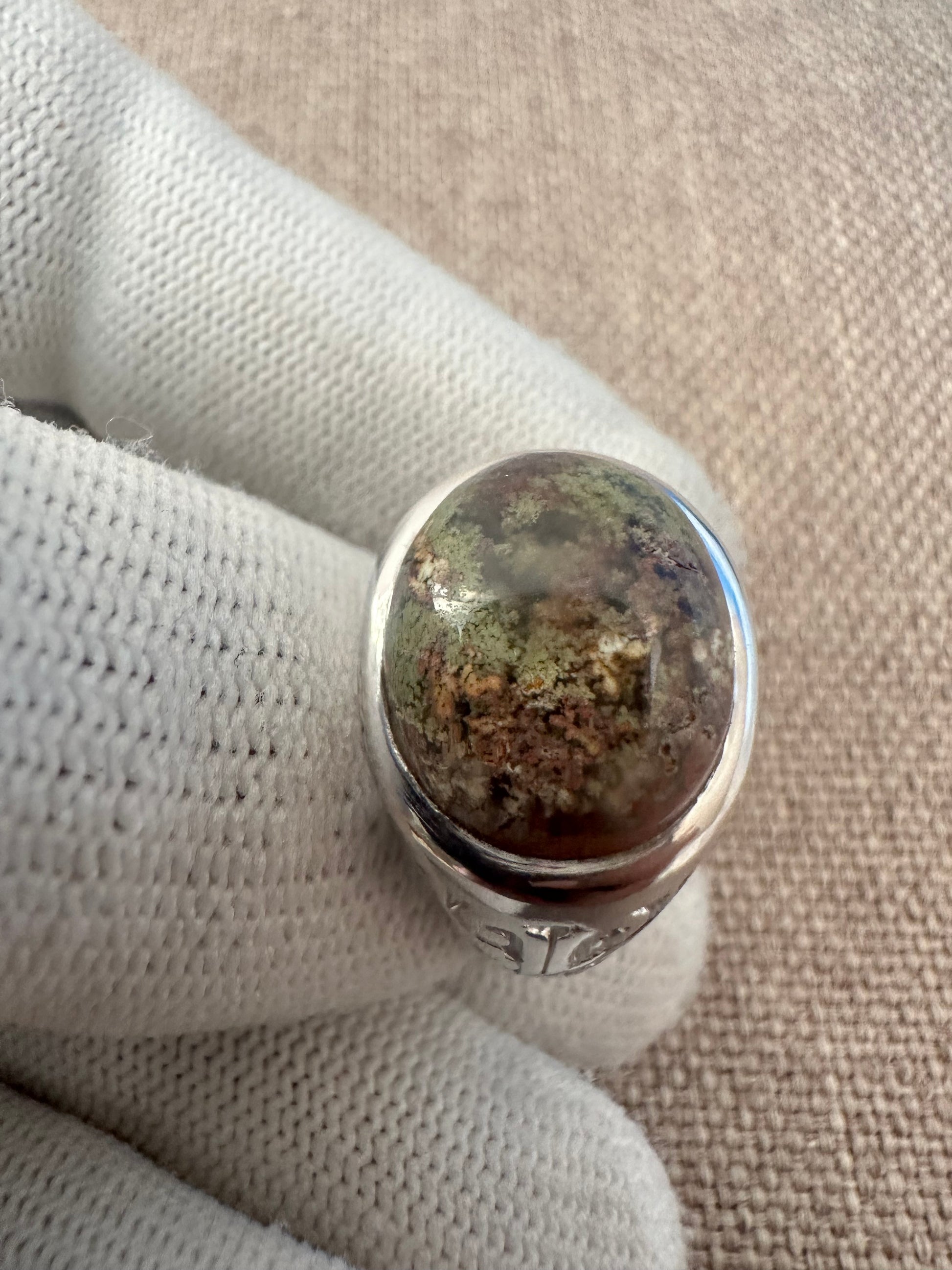 Men's Moss Agate Ring in 925 Silver May Birthstone – Natural Stone, Stylish & Durable Design
