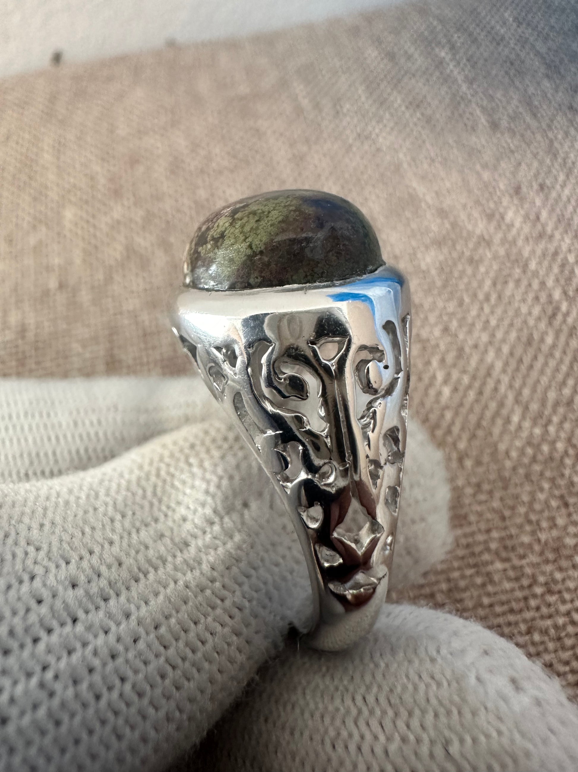 Men's Moss Agate Ring in 925 Silver May Birthstone – Natural Stone, Stylish & Durable Design