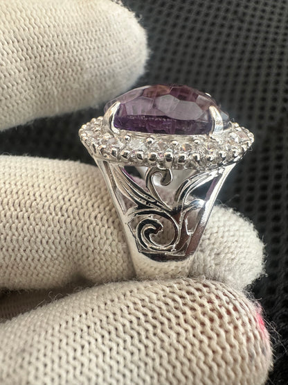 Amethyst Ring in 925 Silver with Cubic Zirconia Accents – February Birthstone Jewelry