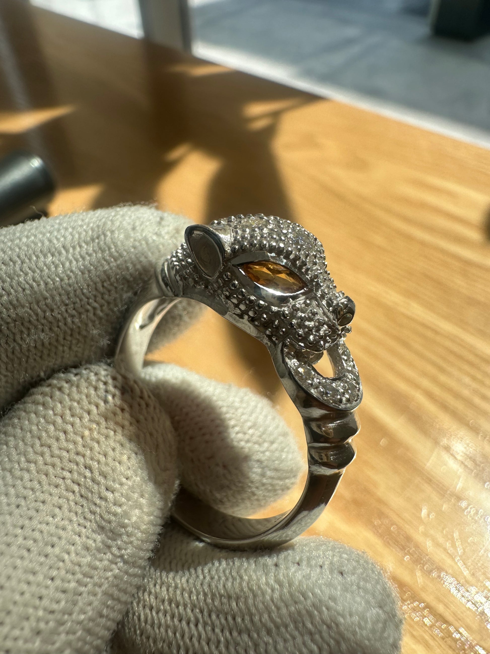  Panther Leopard Moissanite D Colour Ring with Citrine – Sterling Silver, 925