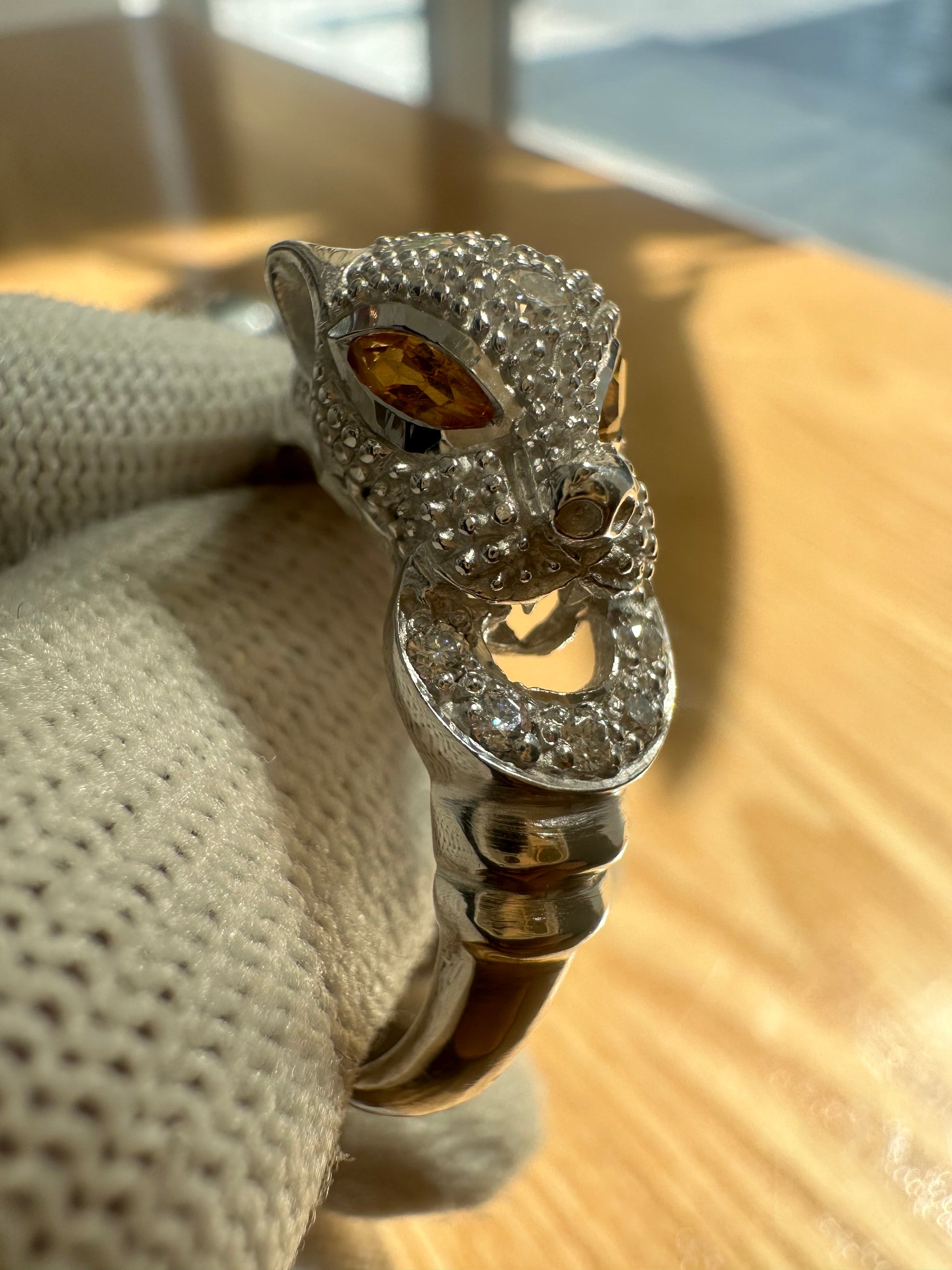  Panther Leopard Moissanite D Colour Ring with Citrine – Sterling Silver, 925