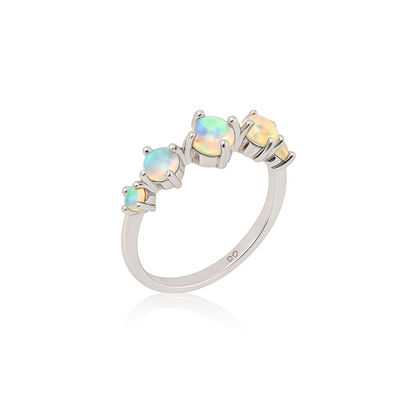 Minimalist Ethiopian Opal Ring for Women Dainty 925 Sterling Silver White Gold Plated Natural Full-Fire Opal Stone October Birthstone Meaning Hope & Love  Lightweight, Everyday Jewellery Gift for Her  Promise & Anniversary Ring