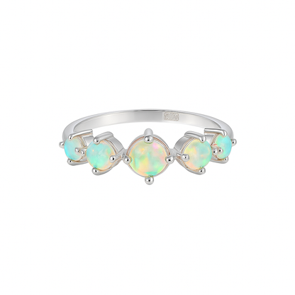 Minimalist Ethiopian Opal Ring for Women Dainty 925 Sterling Silver White Gold Plated Natural Full-Fire Opal Stone October Birthstone Meaning Hope & Love  Lightweight, Everyday Jewellery Gift for Her  Promise & Anniversary Ring