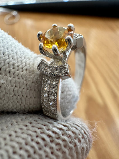 925 Sterling Silver Citrine Ring for Women - November Birthstone Statement Jewelry