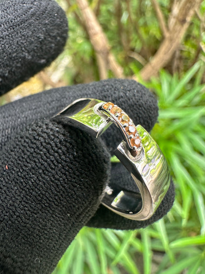 Men’s yellow sapphire band in 925 sterling silver with white gold plating – September birthstone ring