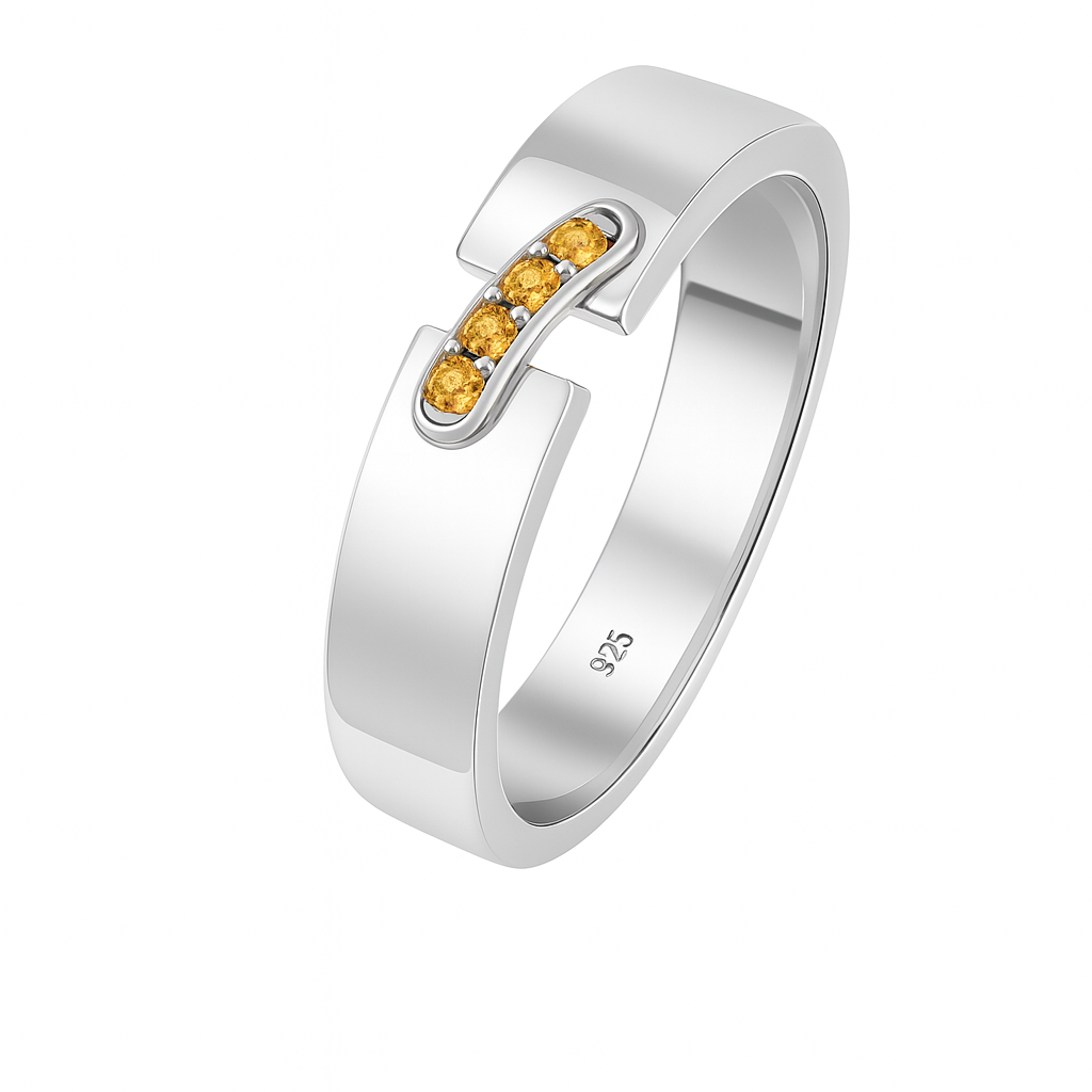 Men’s yellow sapphire band in 925 sterling silver with white gold plating – September birthstone ring