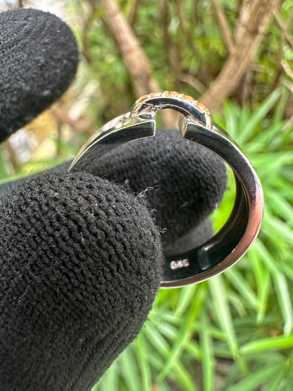 Men’s yellow sapphire band in 925 sterling silver with white gold plating – September birthstone ring