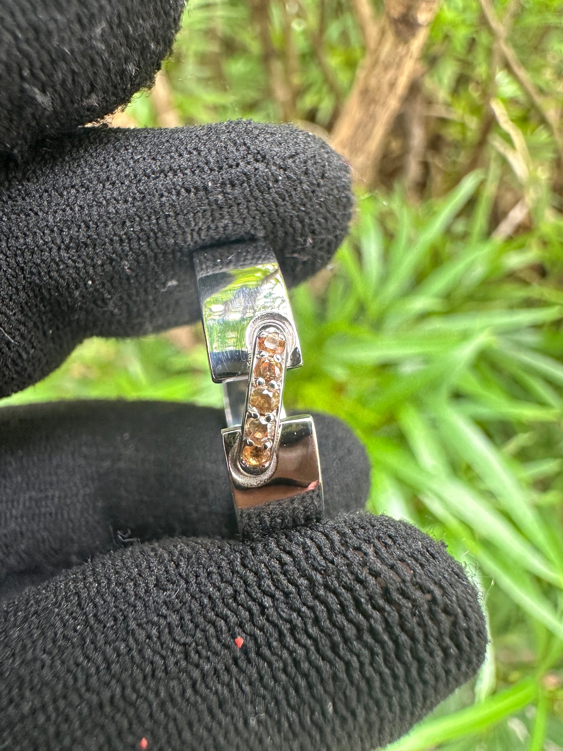 Men’s yellow sapphire band in 925 sterling silver with white gold plating – September birthstone ring