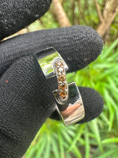 Men’s yellow sapphire band in 925 sterling silver with white gold plating – September birthstone ring