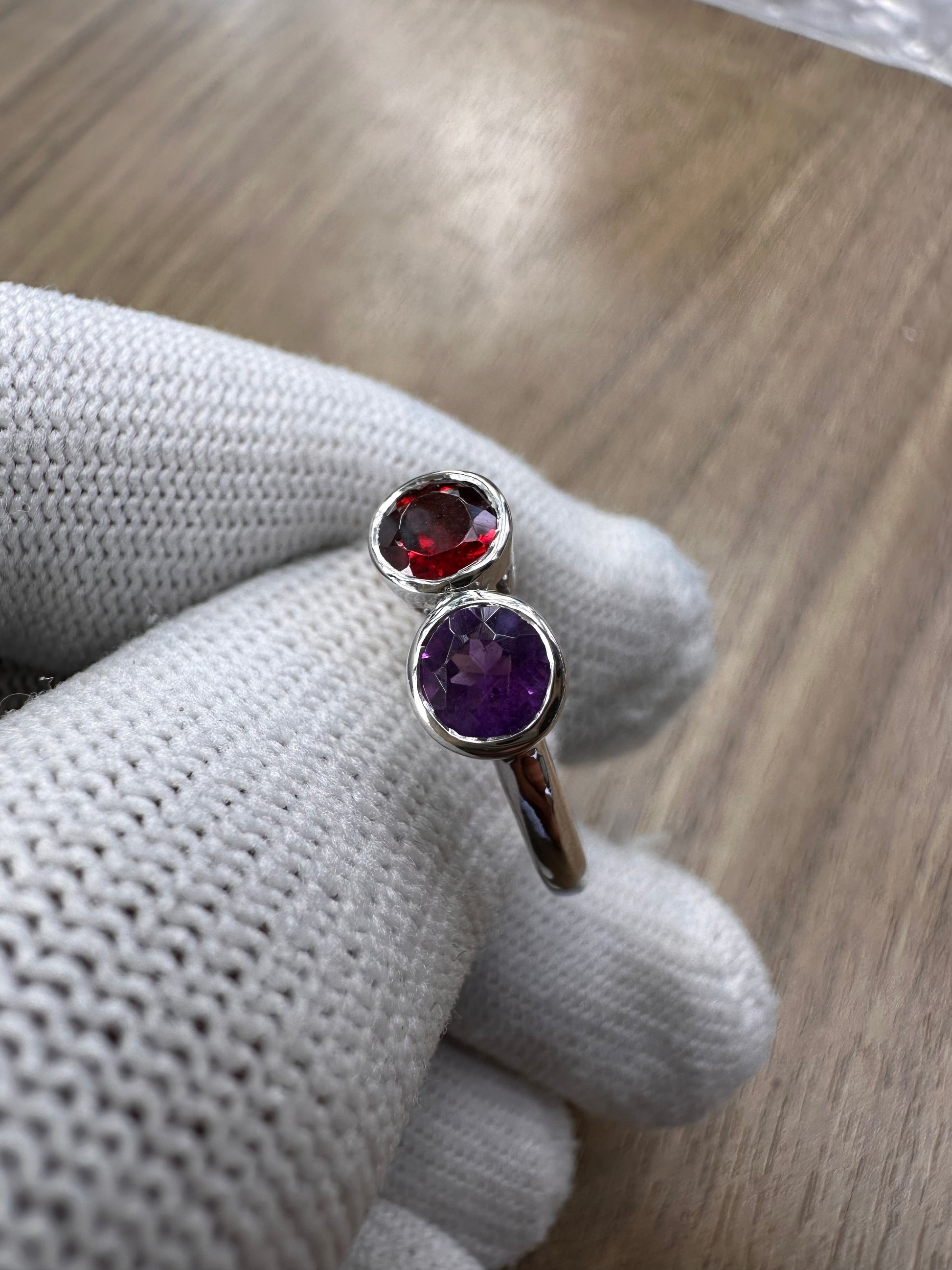 925 Sterling Silver Amethyst and Garnet Duo Ring for Women – Elegant Birthstone Statement Jewellery