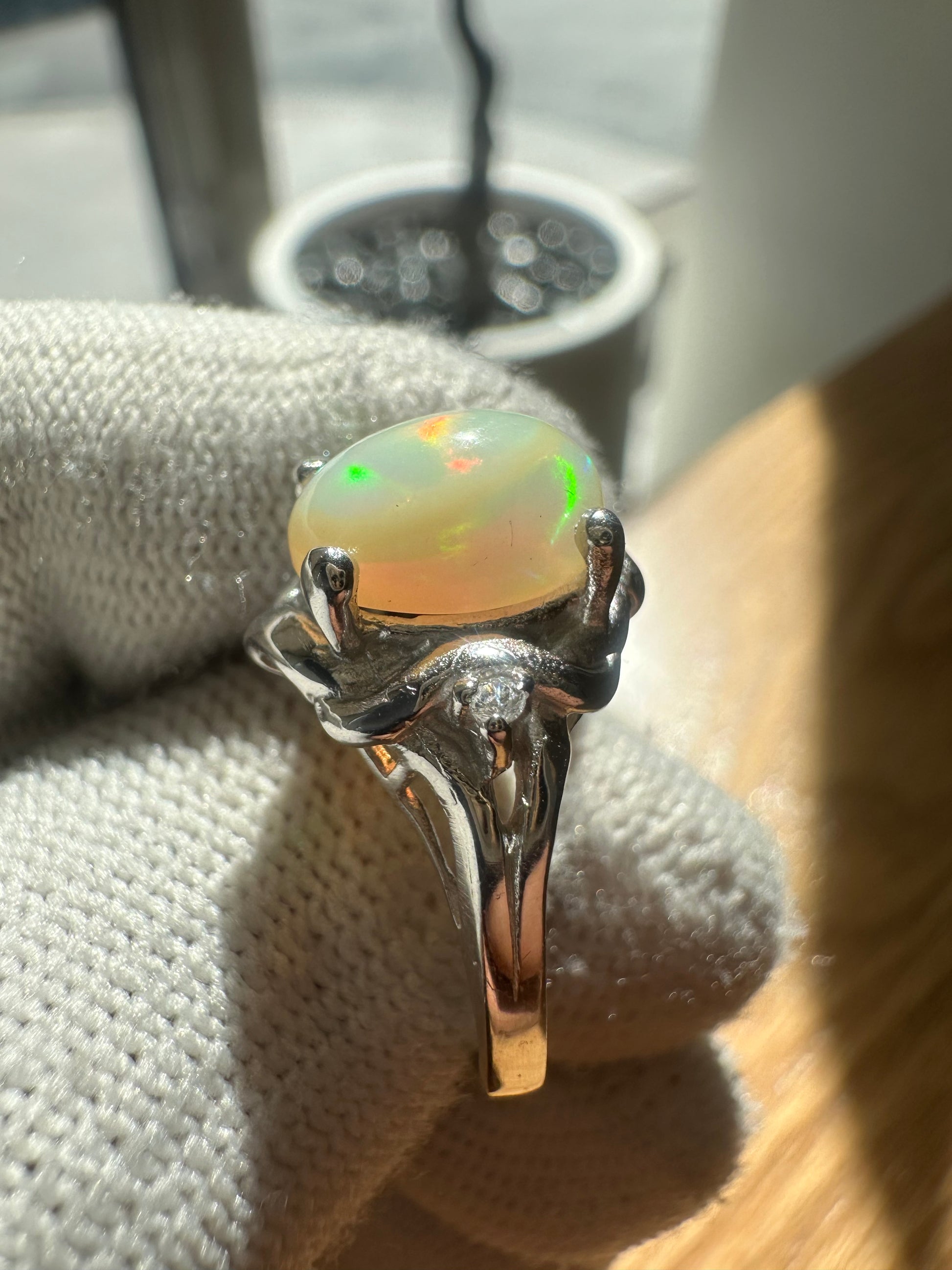 Elegant Ethiopian Well Opal Ring for Women in 925 Sterling Silver, featuring a vibrant opal with fiery play-of-color, perfect as an October birthstone jewelry piece or a meaningful gift.
