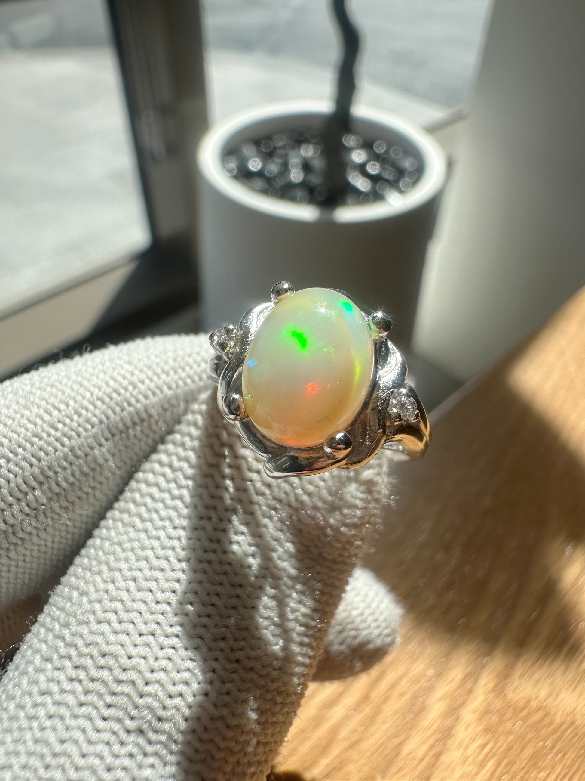 Elegant Ethiopian Well Opal Ring for Women in 925 Sterling Silver, featuring a vibrant opal with fiery play-of-color, perfect as an October birthstone jewelry piece or a meaningful gift.
