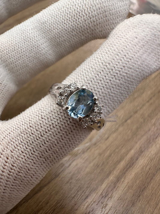 "Elegant Swiss Blue Topaz Pendant with Cubic Zirconia Accents – November Birthstone Jewelry"