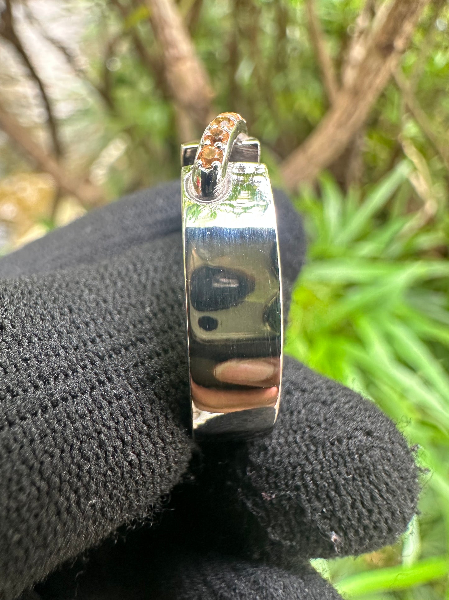 Men’s yellow sapphire band in 925 sterling silver with white gold plating – September birthstone ring